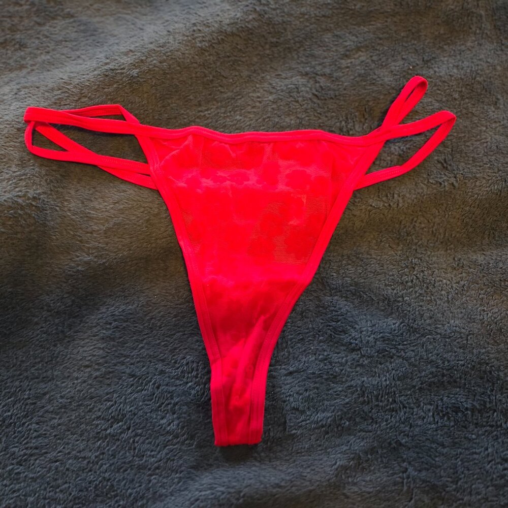 Victoria's Secret Pink! Red mesh double strap V-string panties size XL